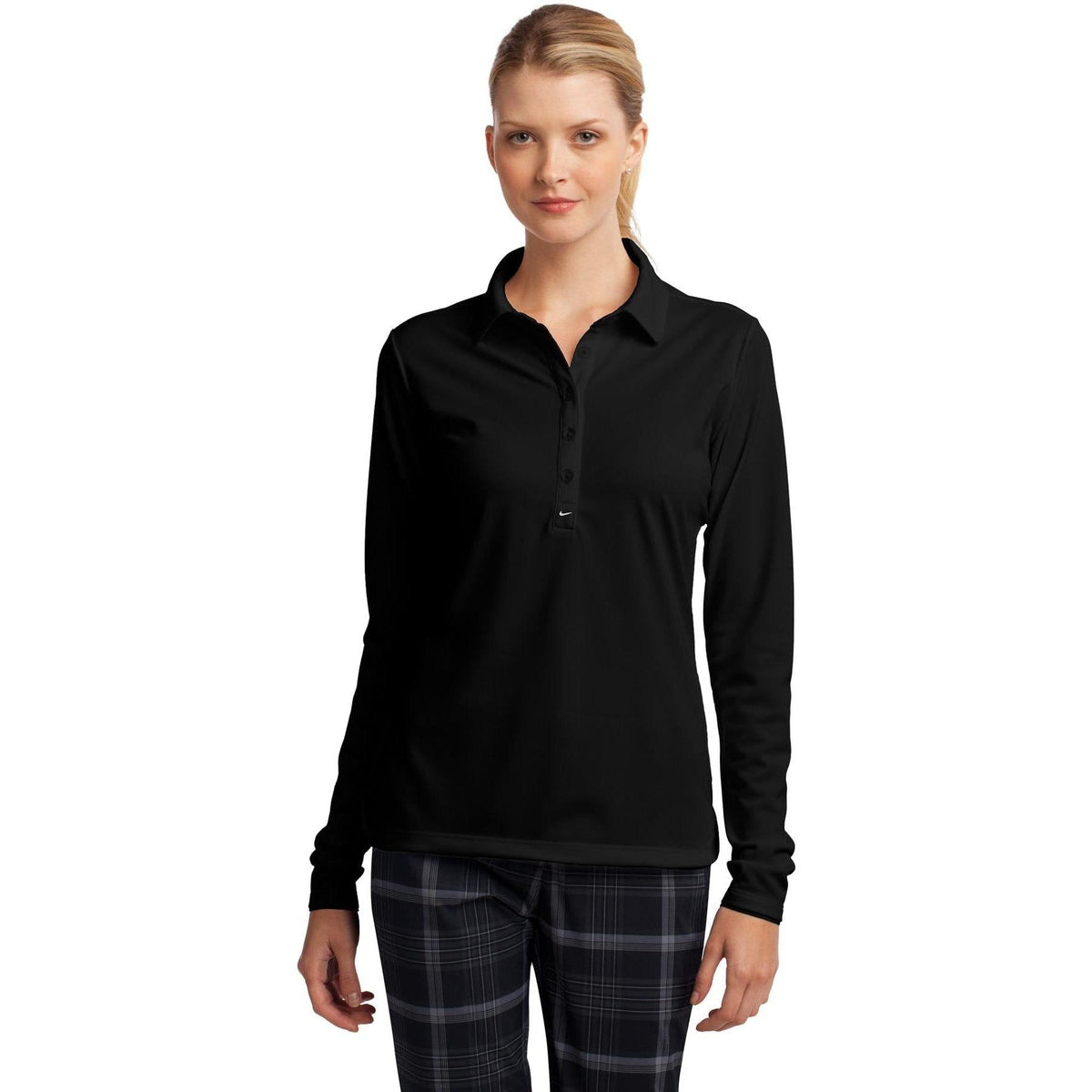 no-logo NIKE Women's Long Sleeve Dri-FIT Stretch Tech Polo-Polos-Nike-Thread Logic