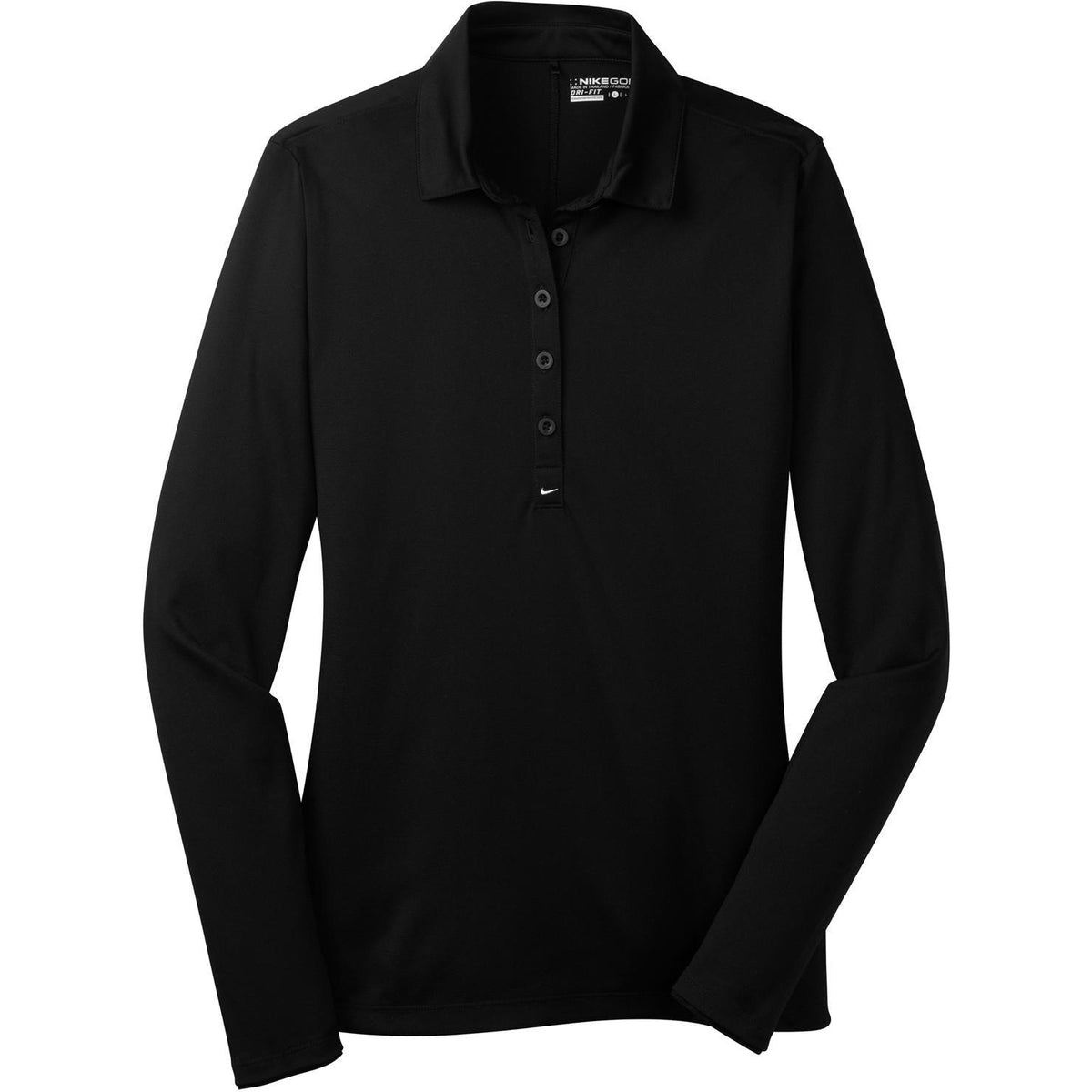no-logo NIKE Women's Long Sleeve Dri-FIT Stretch Tech Polo-Polos-Nike-Black-S-Thread Logic