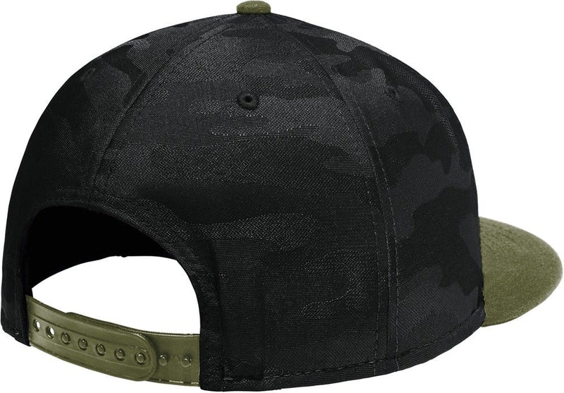 Camo Black Mesh New Era Flat Bill Snap Back - Leather Sword Patch Hat