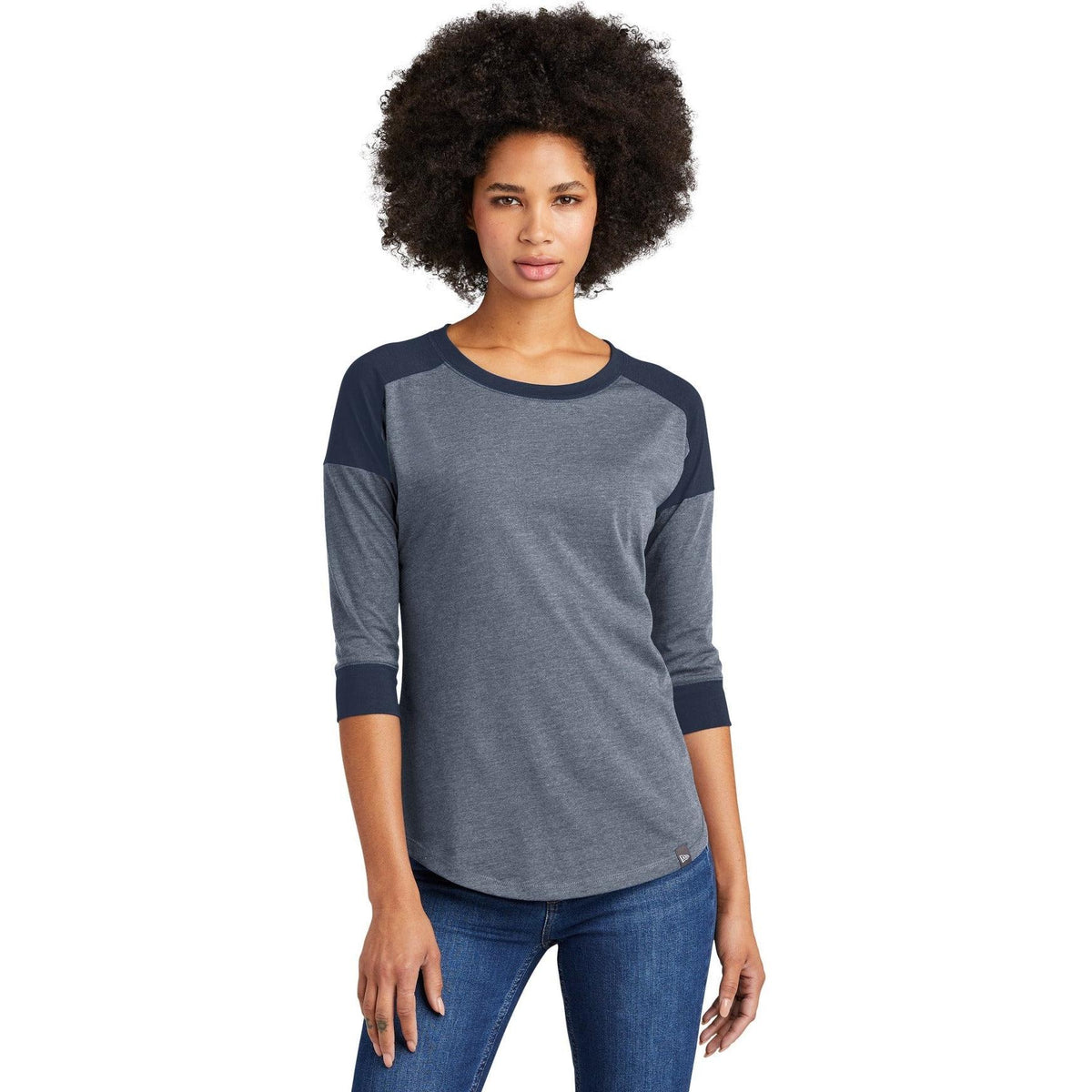no-logo New Era Women's Heritage 3/4-Sleeve Baseball Raglan Tee-Regular-New Era-True Navy/True Navy Twist-XS-Thread Logic
