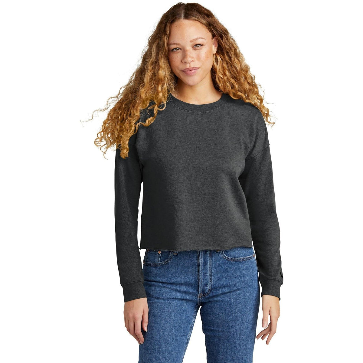 no-logo New Era Ladies Tri-Blend Fleece Crop Crew-New-New Era-Thread Logic