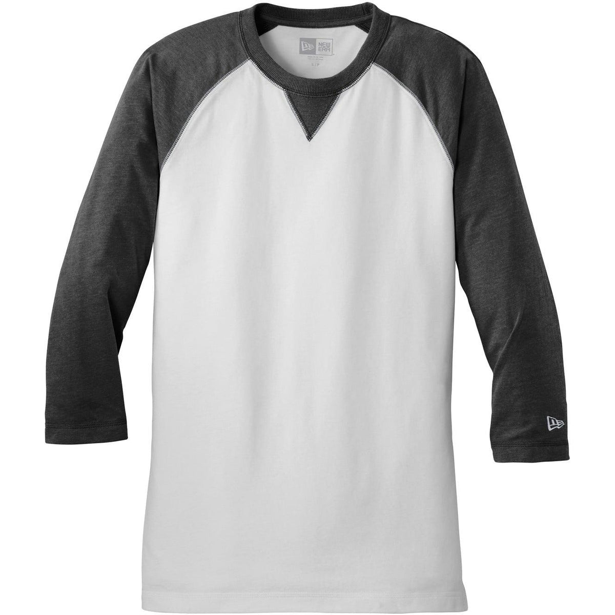 no-logo CLOSEOUT - New Era Sueded Cotton 3/4-Sleeve Baseball Raglan Tee-Active-New Era-Black Heather/White-S-Thread Logic