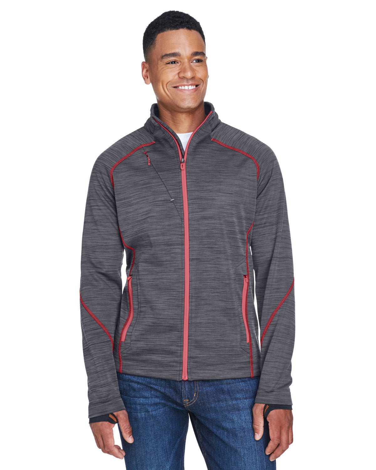  North End Flux Mélange Bonded Fleece Jacket-Men's Jackets-North End-Carbon/Olympic Red-S-Thread Logic