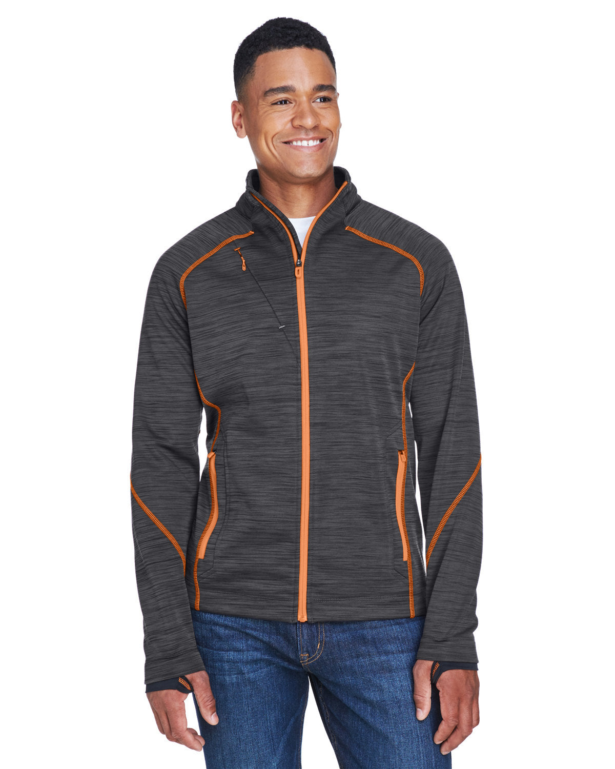  North End Flux Mélange Bonded Fleece Jacket-Men's Jackets-North End-Carbon/Orange Soda-S-Thread Logic