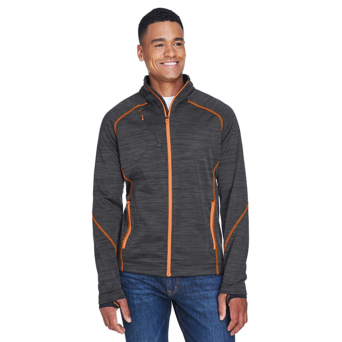 no-logo  North End Flux Mélange Bonded Fleece Jacket-Men's Jackets-North End-Carbon/Orange Soda-S-Thread Logic