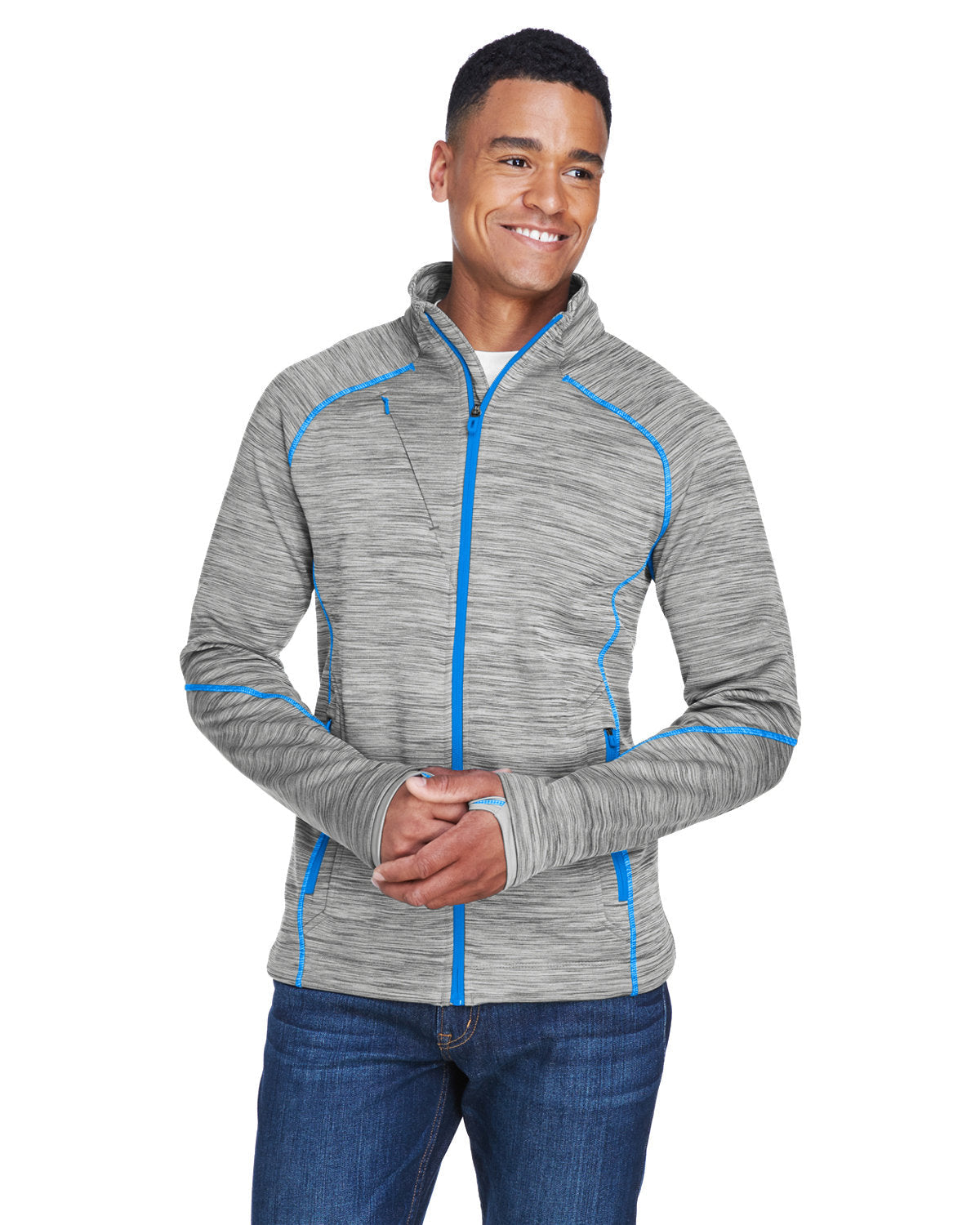  North End Flux Mélange Bonded Fleece Jacket-Men's Jackets-North End-Platinum/Olympic Blue-S-Thread Logic