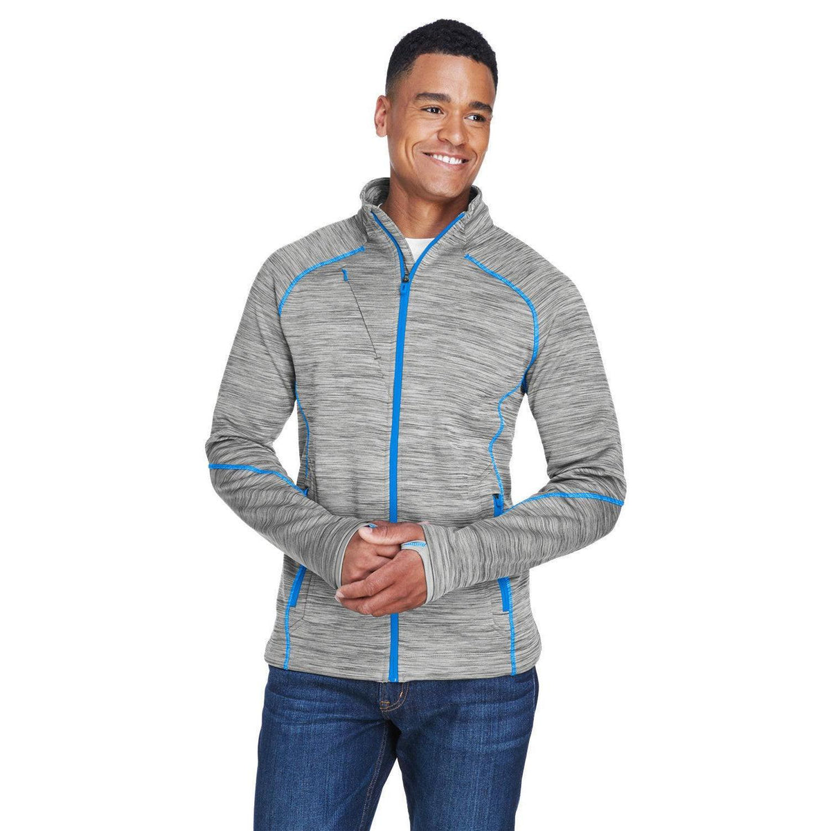 no-logo  North End Flux Mélange Bonded Fleece Jacket-Men's Jackets-North End-Platinum/Olympic Blue-S-Thread Logic