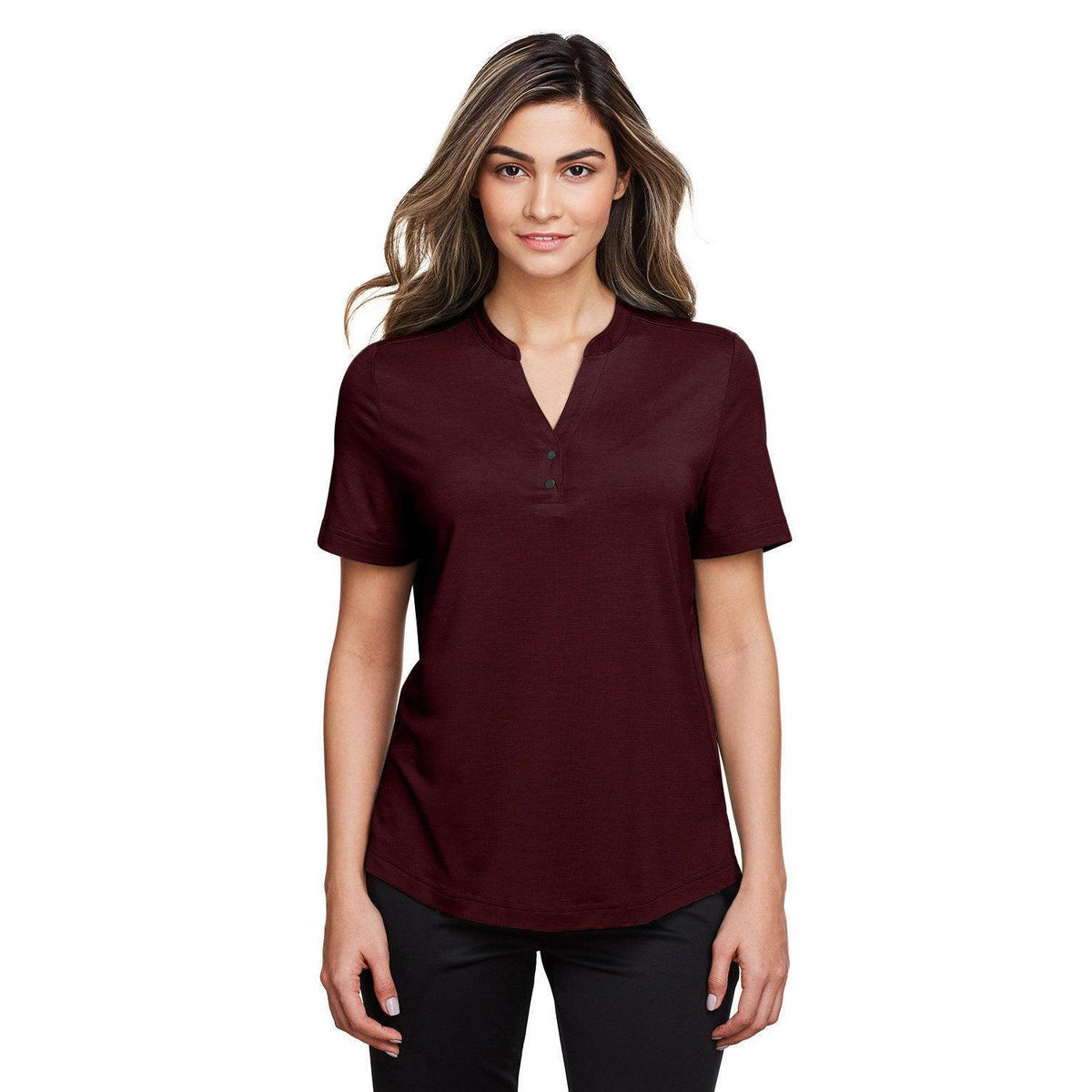 no-logo  North End Ladies Jaq Snap-Up Stretch Performance Polo-Ladies Polos-North End-Burgundy-S-Thread Logic