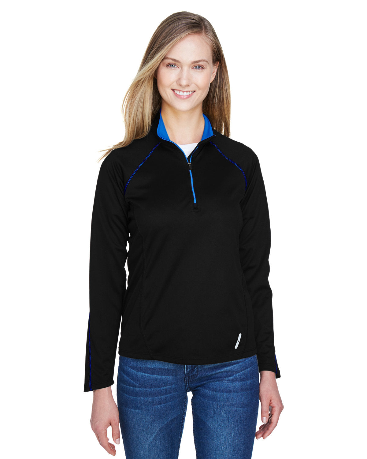  North End Ladies Radar Performance Quarter-Zip-Ladies Layering-North End-Black/True Royal-S-Thread Logic