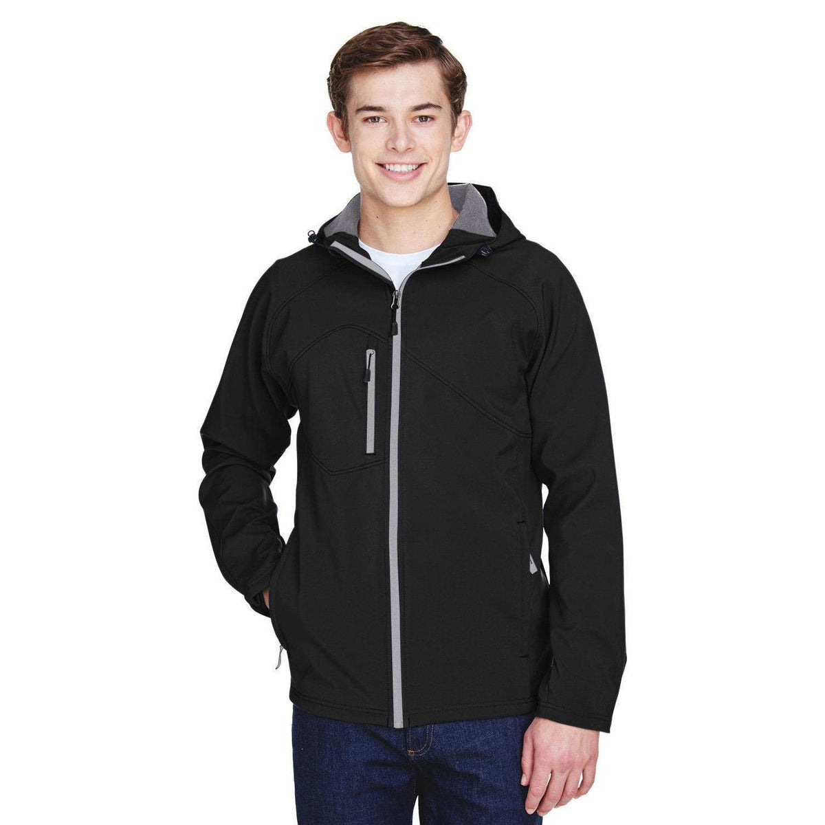 no-logo  North End Prospect Two-Layer Fleece Bonded Soft Shell Hooded Jacket-Men's Jackets-North End-Black-S-Thread Logic