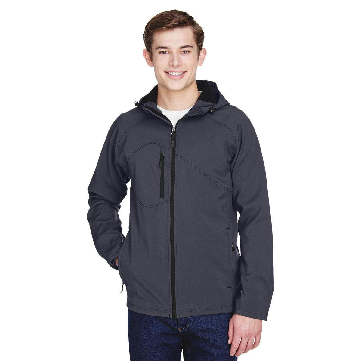 no-logo  North End Prospect Two-Layer Fleece Bonded Soft Shell Hooded Jacket-Men's Jackets-North End-Fossil Grey-S-Thread Logic