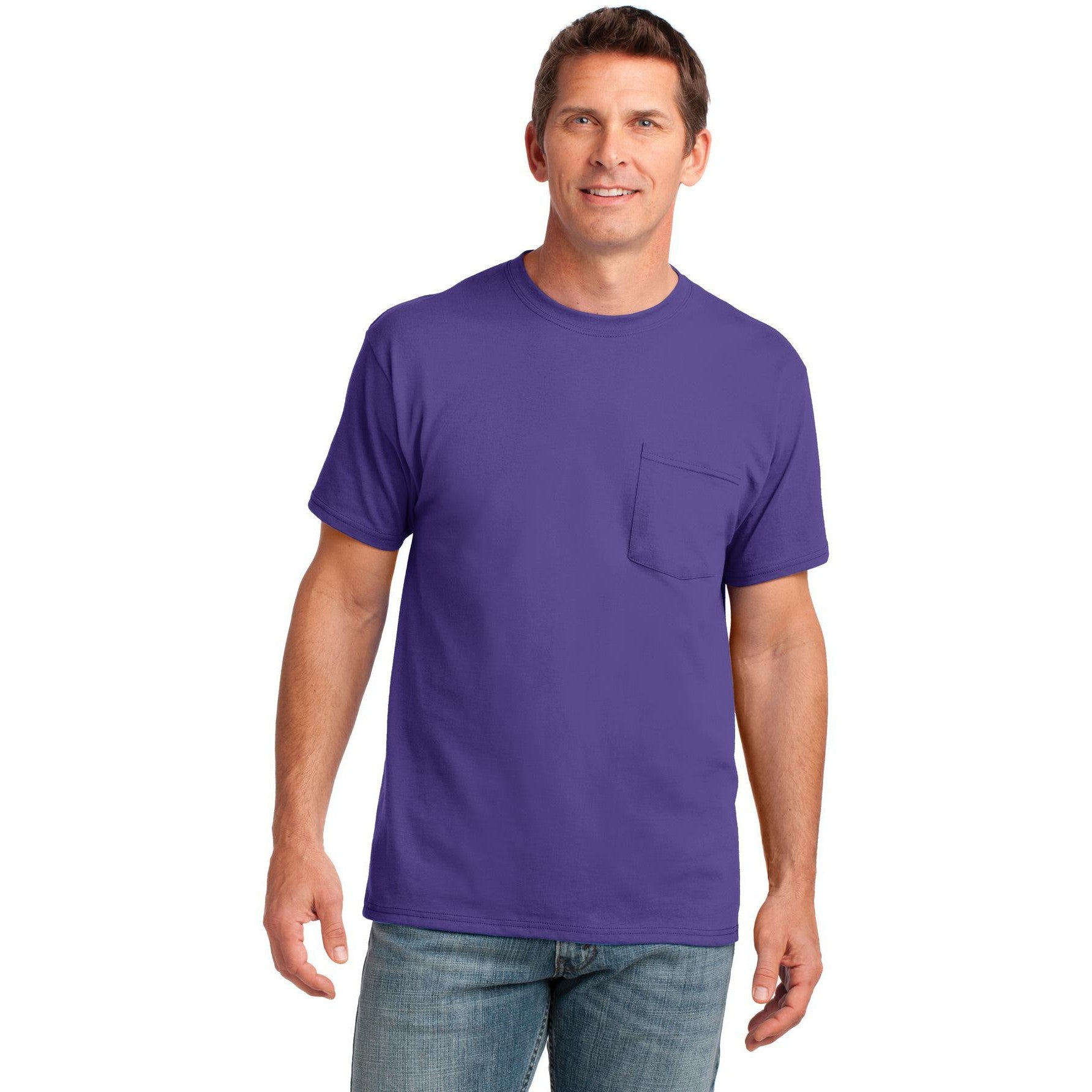 no-logo CLOSEOUT - Port & Company Core Cotton Pocket Tee-Port & Company-Purple-S-Thread Logic