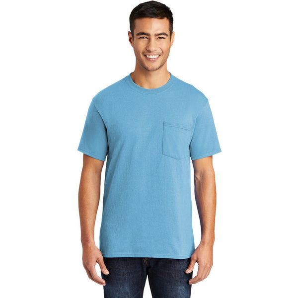 no-logo CLOSEOUT - Port & Company Tall Core Blend Pocket Tee-Port & Company-Aquatic Blue-LT-Thread Logic