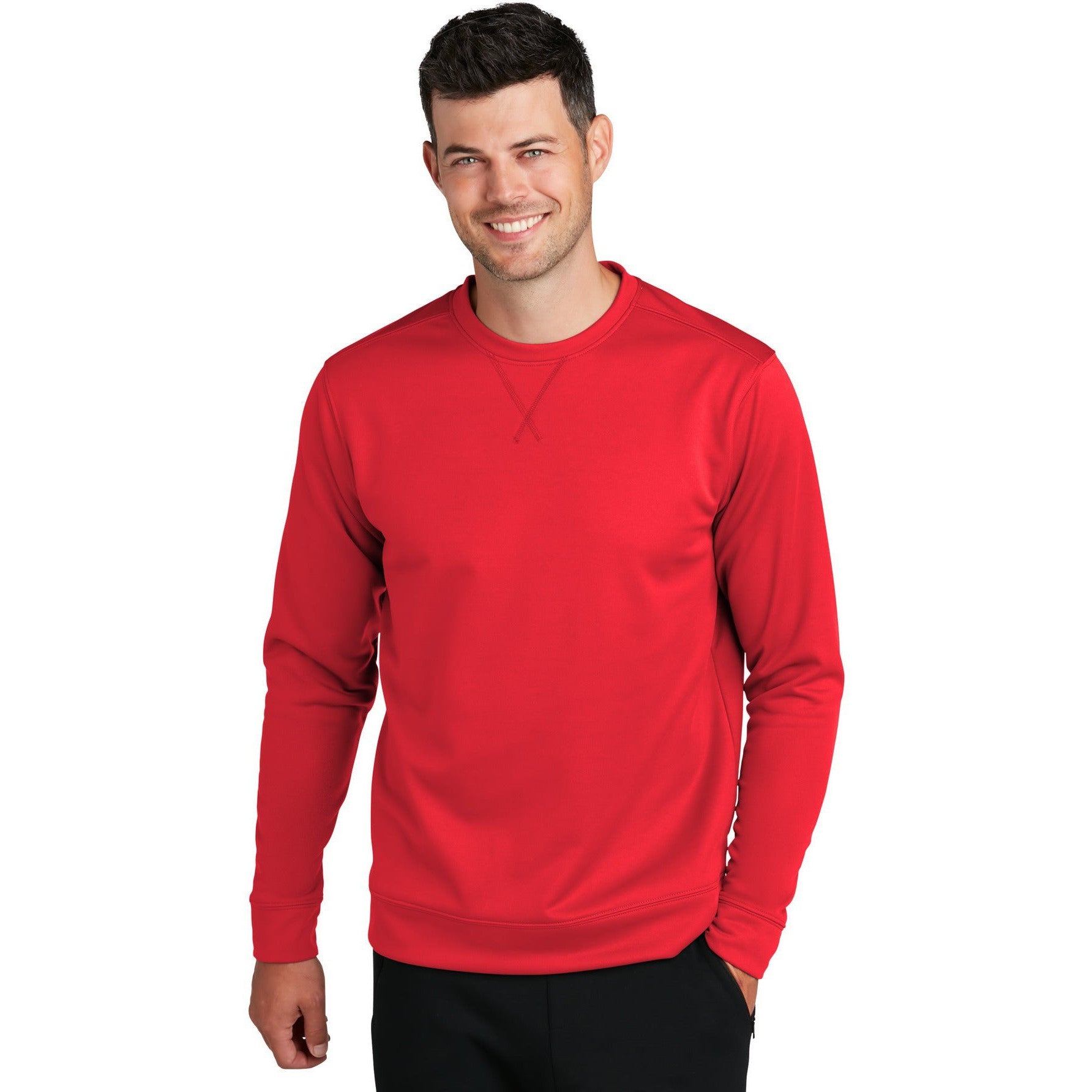 no-logo CLOSEOUT - Port & Company Performance Fleece Crewneck Sweatshirt-Port & Company-Red-L-Thread Logic