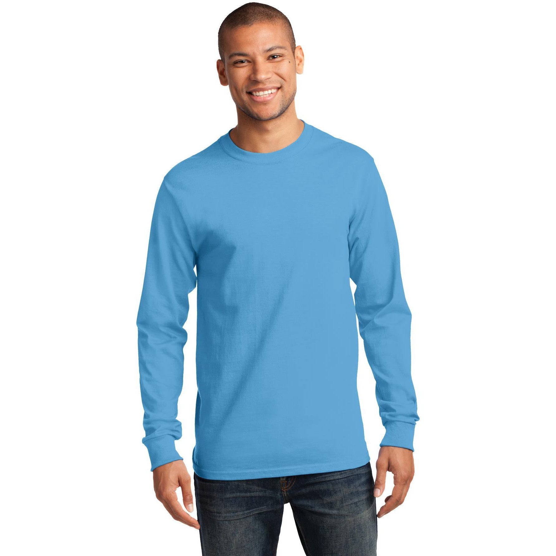 no-logo CLOSEOUT - Port & Company Tall Long Sleeve Essential Tee-Port & Company-Aquatic Blue-LT-Thread Logic