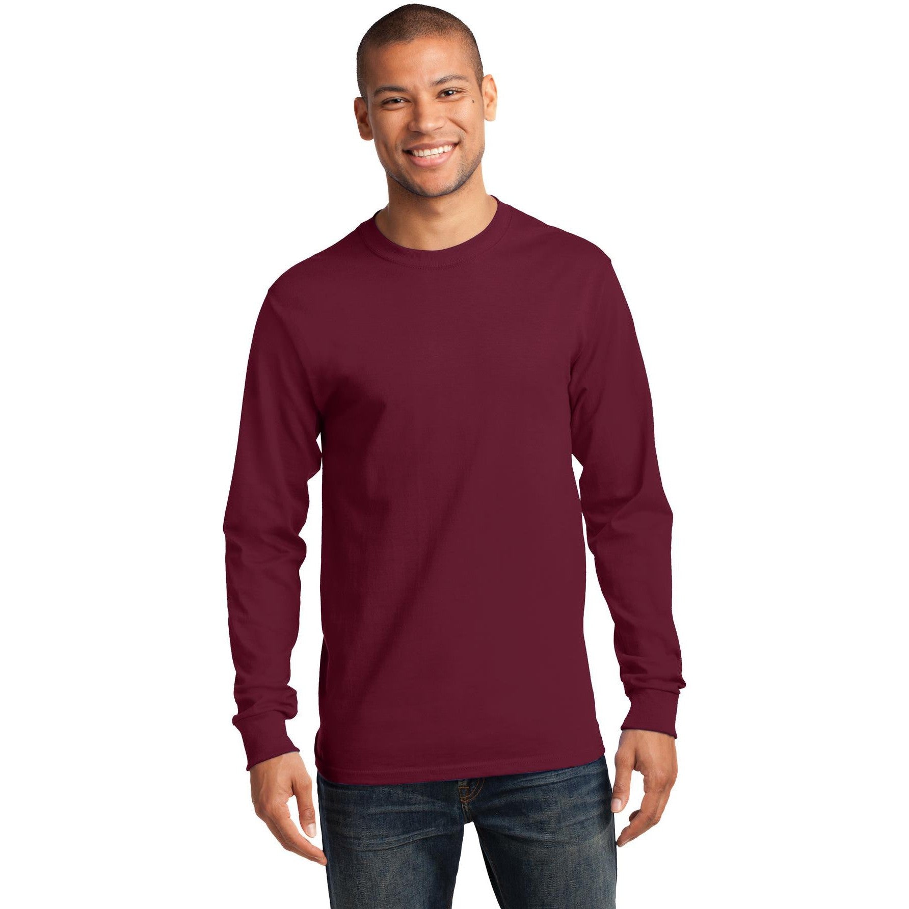 no-logo CLOSEOUT - Port & Company Tall Long Sleeve Essential Tee-Port & Company-Cardinal-XLT-Thread Logic