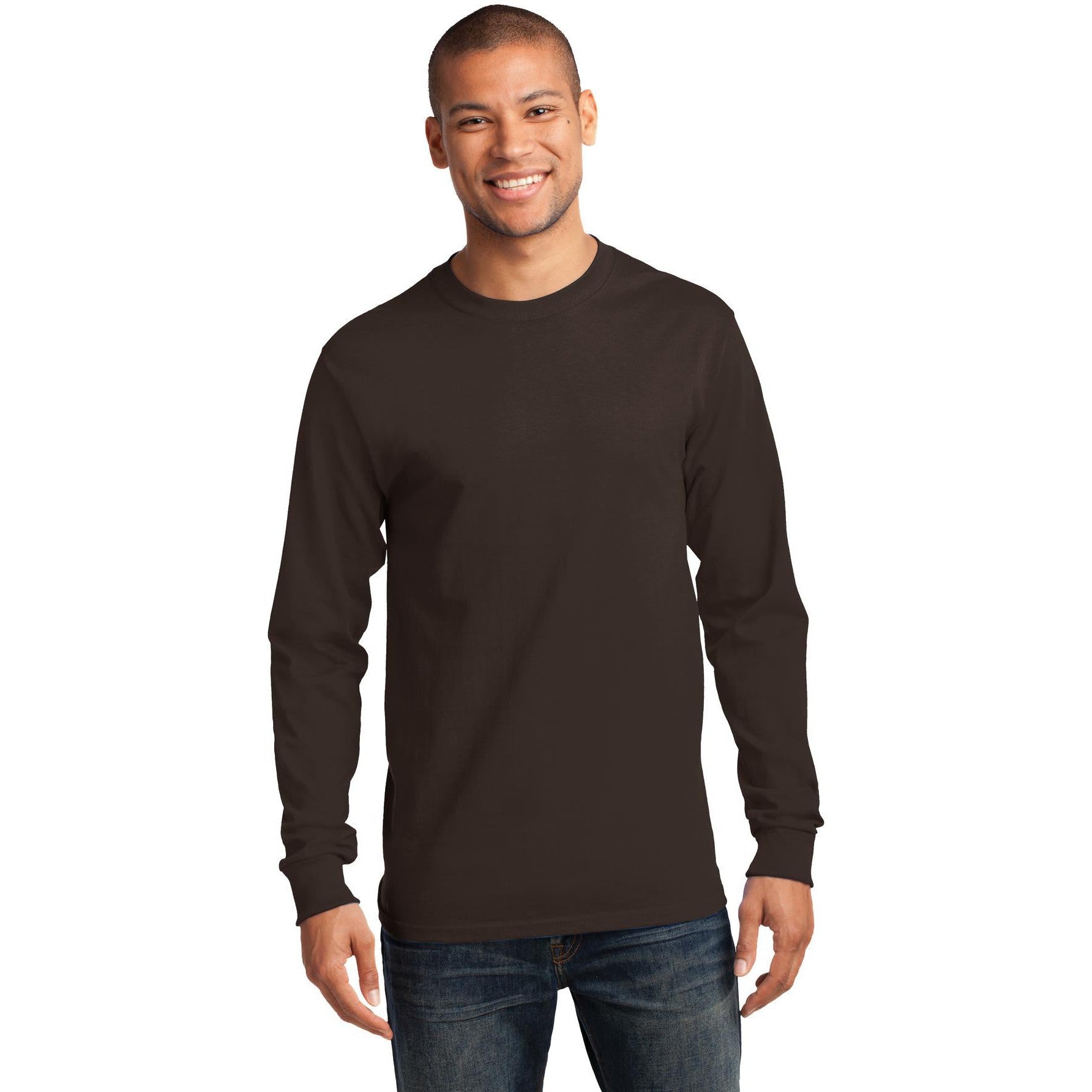 no-logo CLOSEOUT - Port & Company Tall Long Sleeve Essential Tee-Port & Company-Dark Chocolate Brown-2XLT-Thread Logic