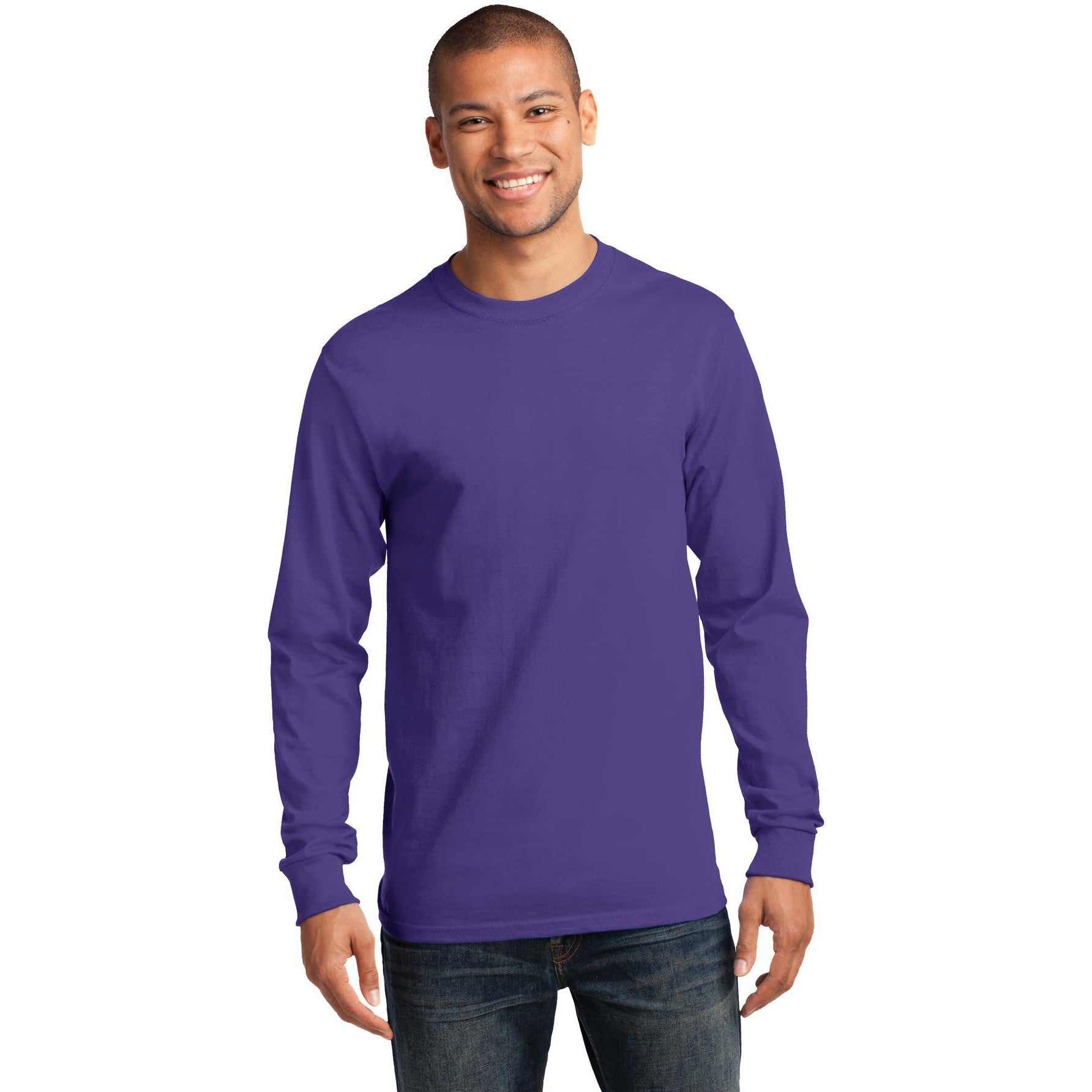 no-logo CLOSEOUT - Port & Company Tall Long Sleeve Essential Tee-Port & Company-Purple-LT-Thread Logic