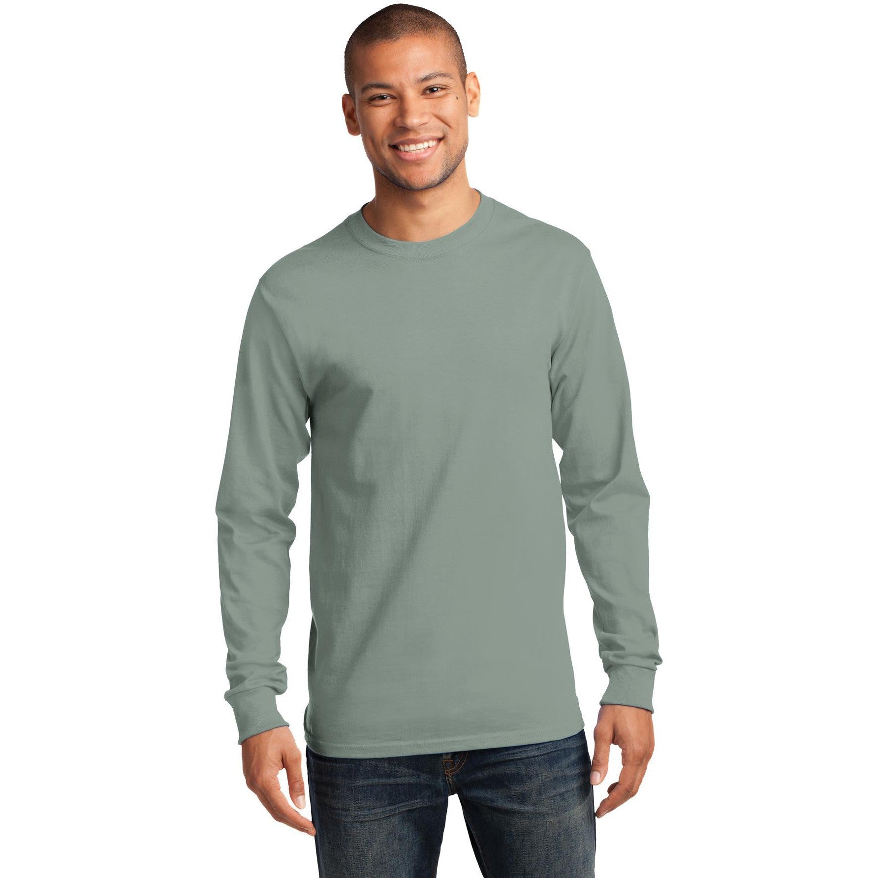 no-logo CLOSEOUT - Port & Company Tall Long Sleeve Essential Tee-Port & Company-Stonewashed Green-2XLT-Thread Logic