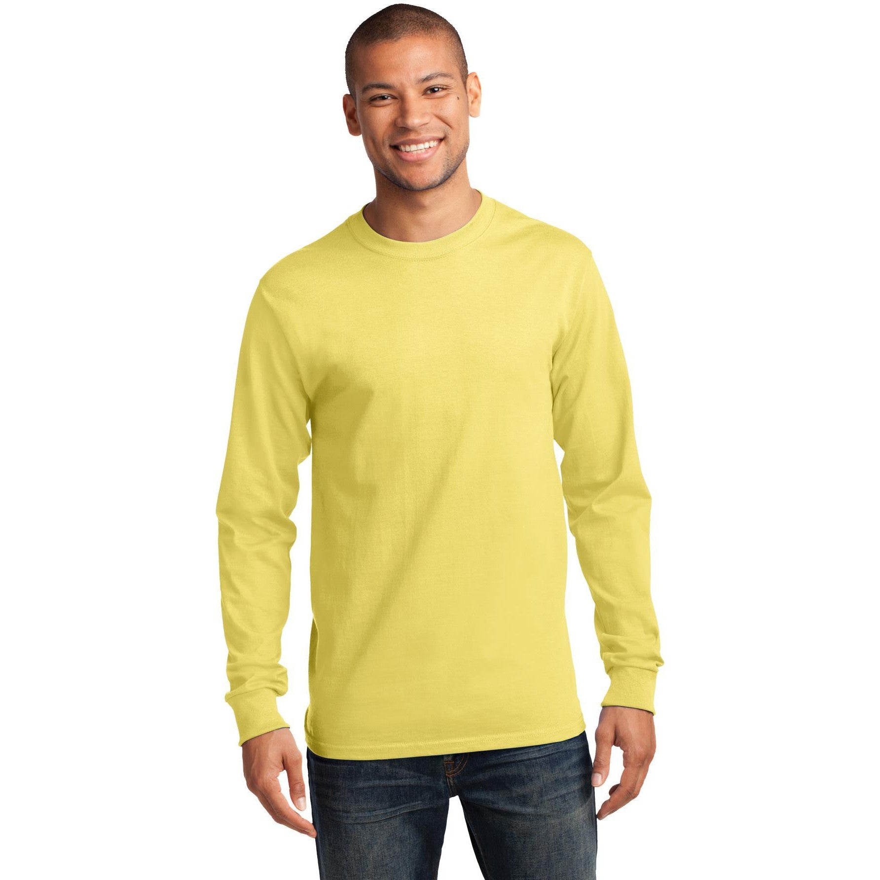 no-logo CLOSEOUT - Port & Company Tall Long Sleeve Essential Tee-Port & Company-Yellow-LT-Thread Logic