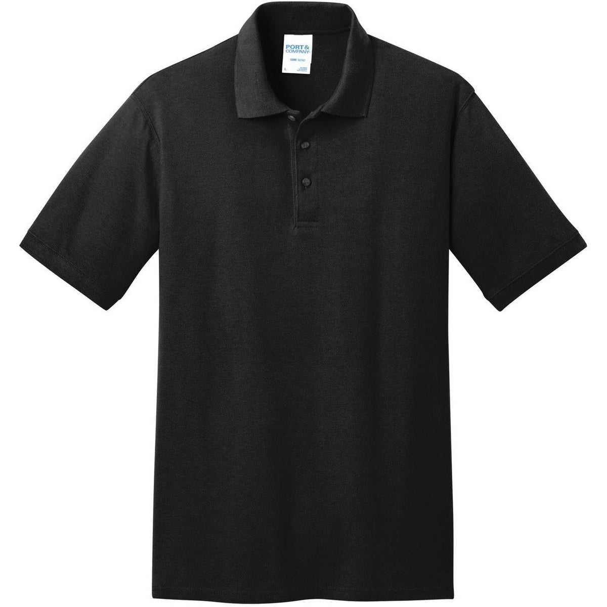logo-left Port & Co Core Blend Pique Polo Shirt-Regular-Port Authority-Jet Black-S-Thread Logic