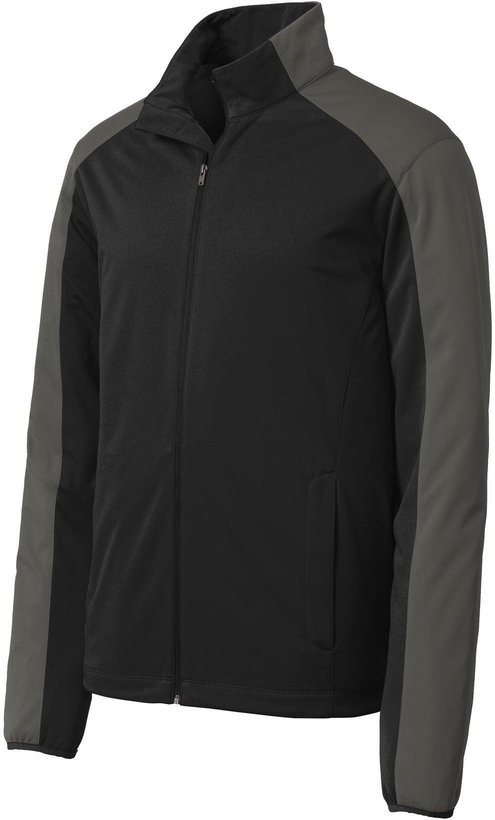 No-Logo CLOSEOUT - Port Authority Active Colorblock Soft Shell Jacket-Active-Port Authority-Deep Black/Grey Steel-S-Thread Logic