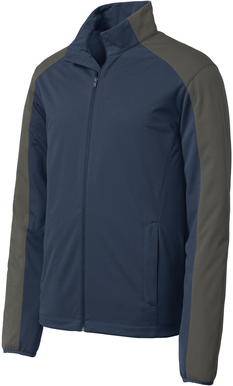 No-Logo CLOSEOUT - Port Authority Active Colorblock Soft Shell Jacket-Active-Port Authority-Dress Blue Navy/Grey Steel-S-Thread Logic