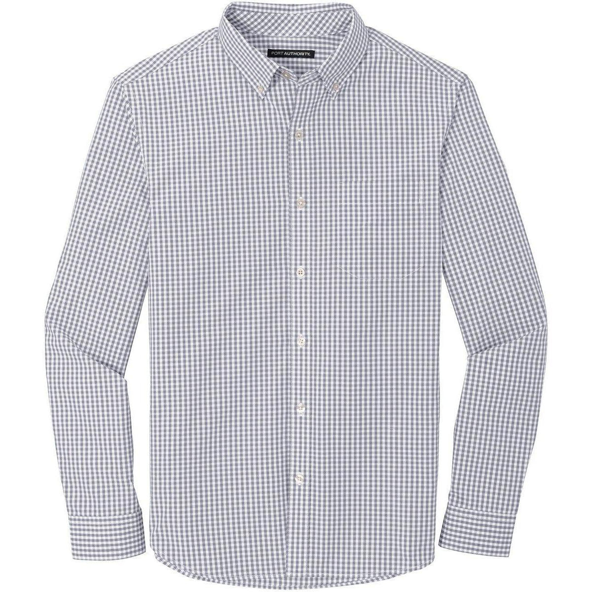no-logo Port Authority Broadcloth Gingham Easy Care Shirt-Dress Shirts-Port Authority-Gusty Grey/White-XS-Thread Logic