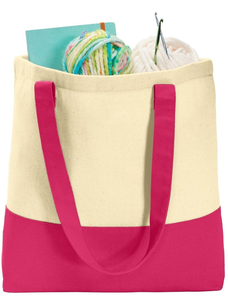 no-logo Port Authority Colorblock Cotton Tote-Regular-Port Authority-Natural/Pink Azalea-Thread Logic