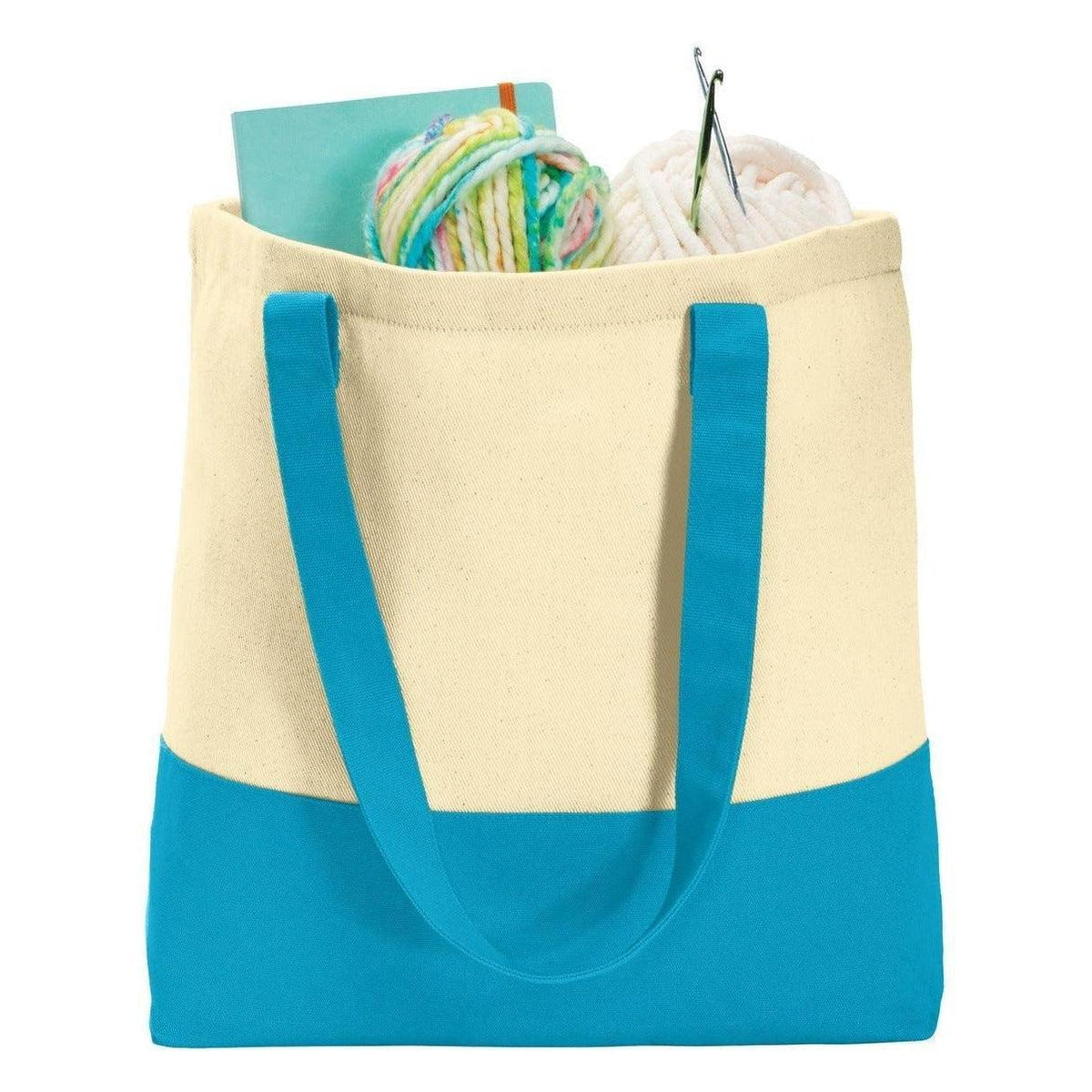 no-logo Port Authority Colorblock Cotton Tote-Regular-Port Authority-Natural/Turquoise-Thread Logic