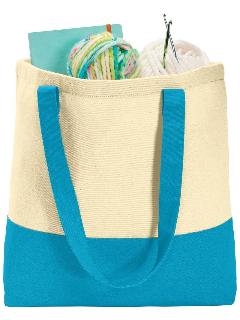 no-logo Port Authority Colorblock Cotton Tote-Regular-Port Authority-Natural/Turquoise-Thread Logic