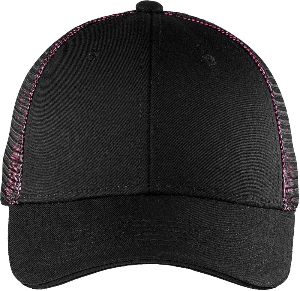 Port Authority Double Mesh Snapback Sandwich Cap-Regular-Port Authority-Black/Shock Pink-OSFA-Thread Logic 