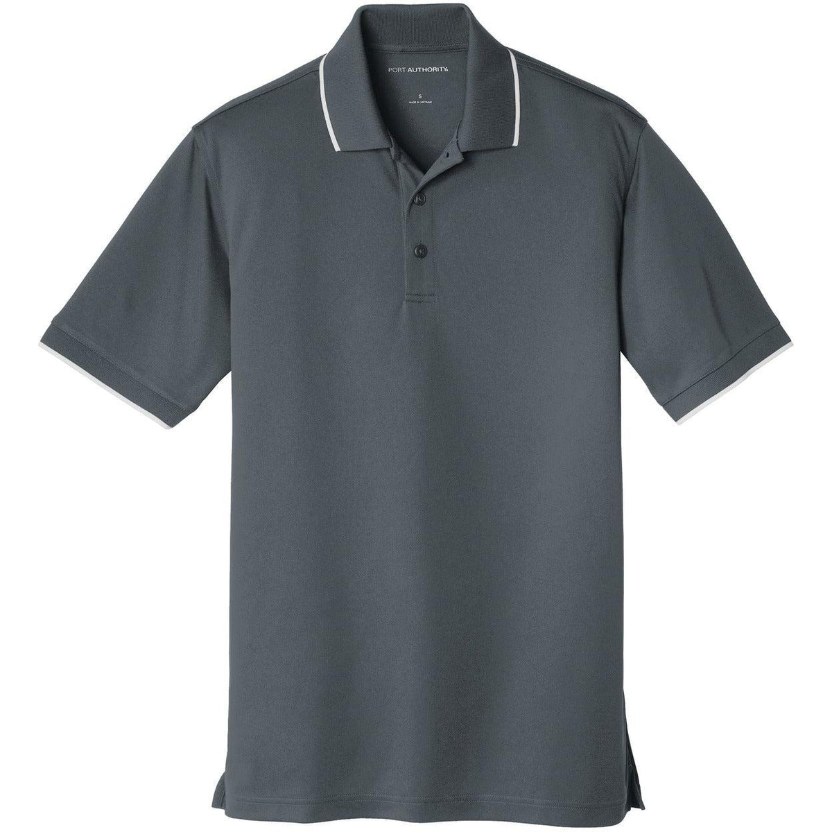 logo-left Port Authority Dry Zone UV Micro-Mesh Tipped Polo-Regular-Port Authority-Graphite/White-S-Thread Logic