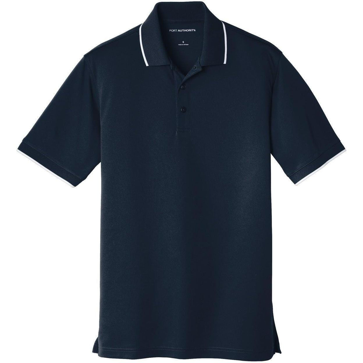 logo-left Port Authority Dry Zone UV Micro-Mesh Tipped Polo-Regular-Port Authority-River Blue Navy/White-S-Thread Logic