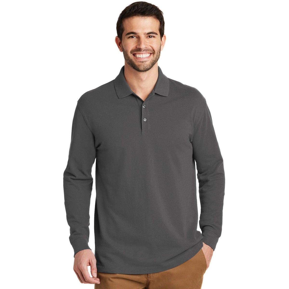 no-logo Port Authority EZCotton Long Sleeve Polo-Regular-Port Authority-Thread Logic
