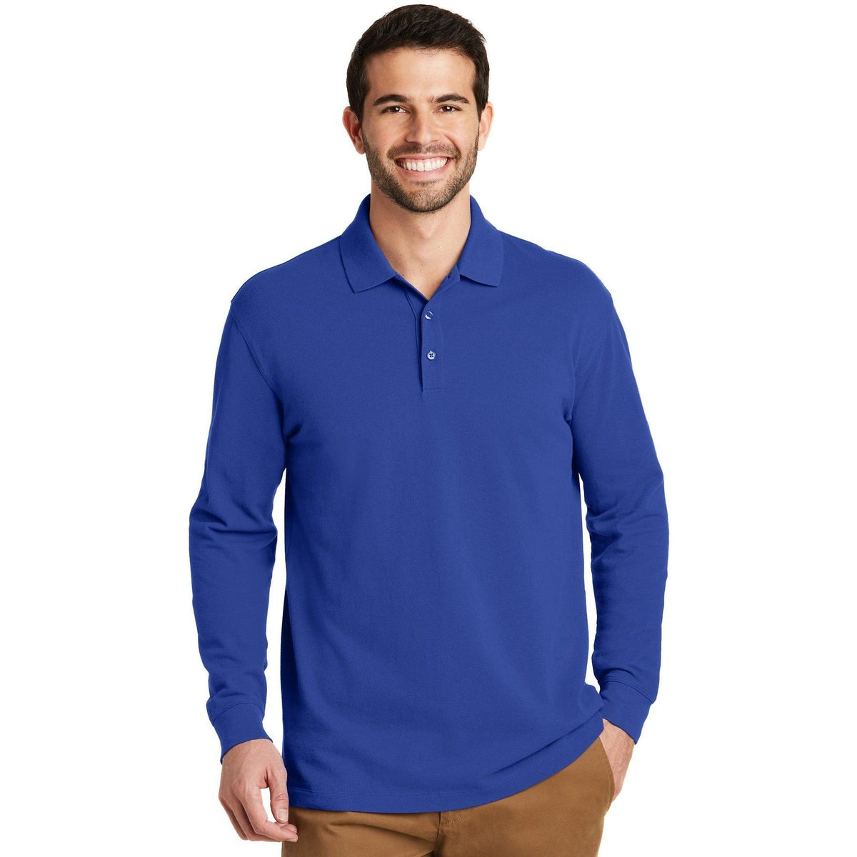 no-logo Port Authority EZCotton Long Sleeve Polo-Regular-Port Authority-Thread Logic