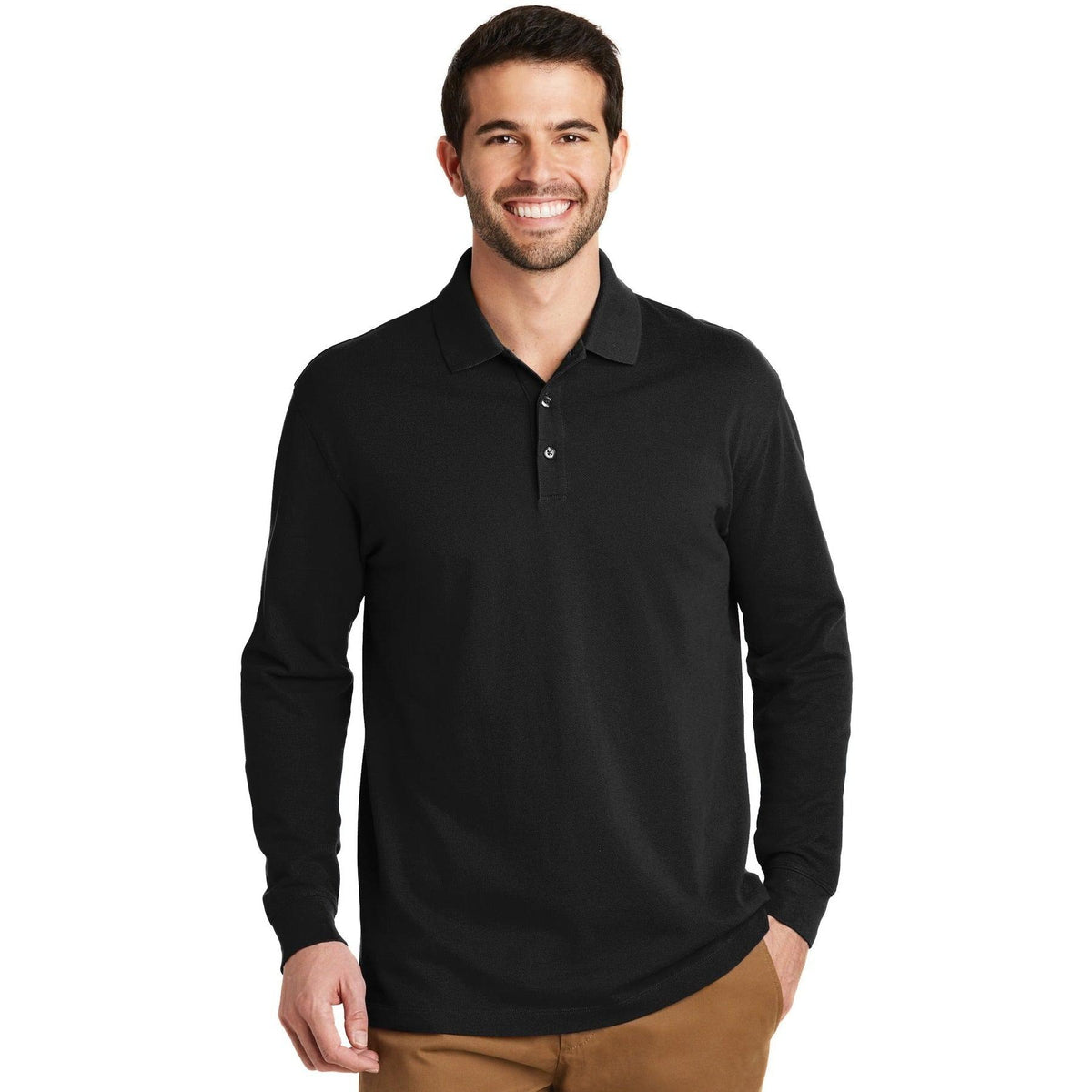 no-logo Port Authority EZCotton Long Sleeve Polo-Regular-Port Authority-Thread Logic