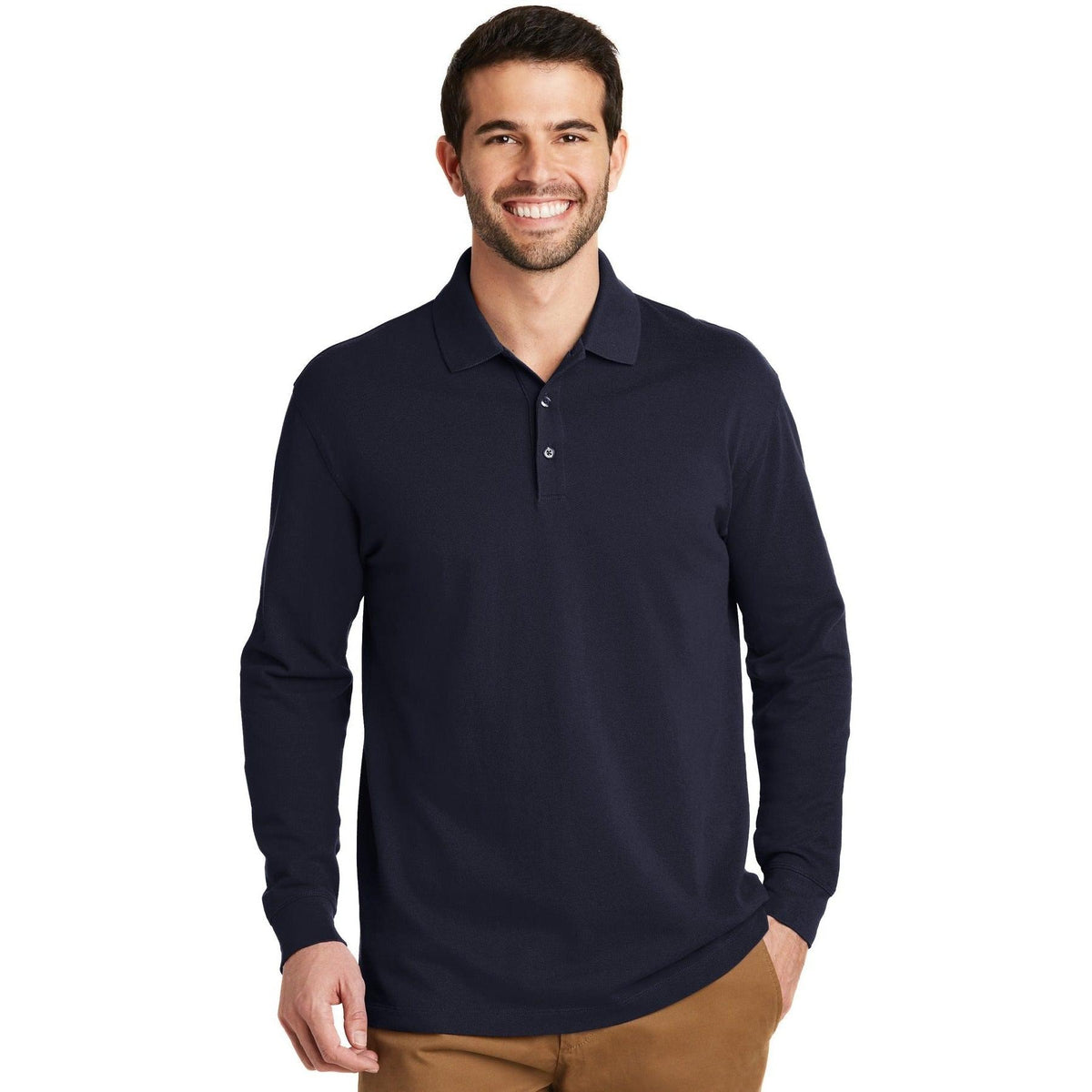 no-logo Port Authority EZCotton Long Sleeve Polo-Regular-Port Authority-Thread Logic