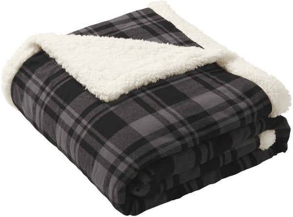 no-logo Port Authority Flannel Sherpa Blanket-Regular-Port Authority-Black Uneven Plaid-1 Size-Thread Logic