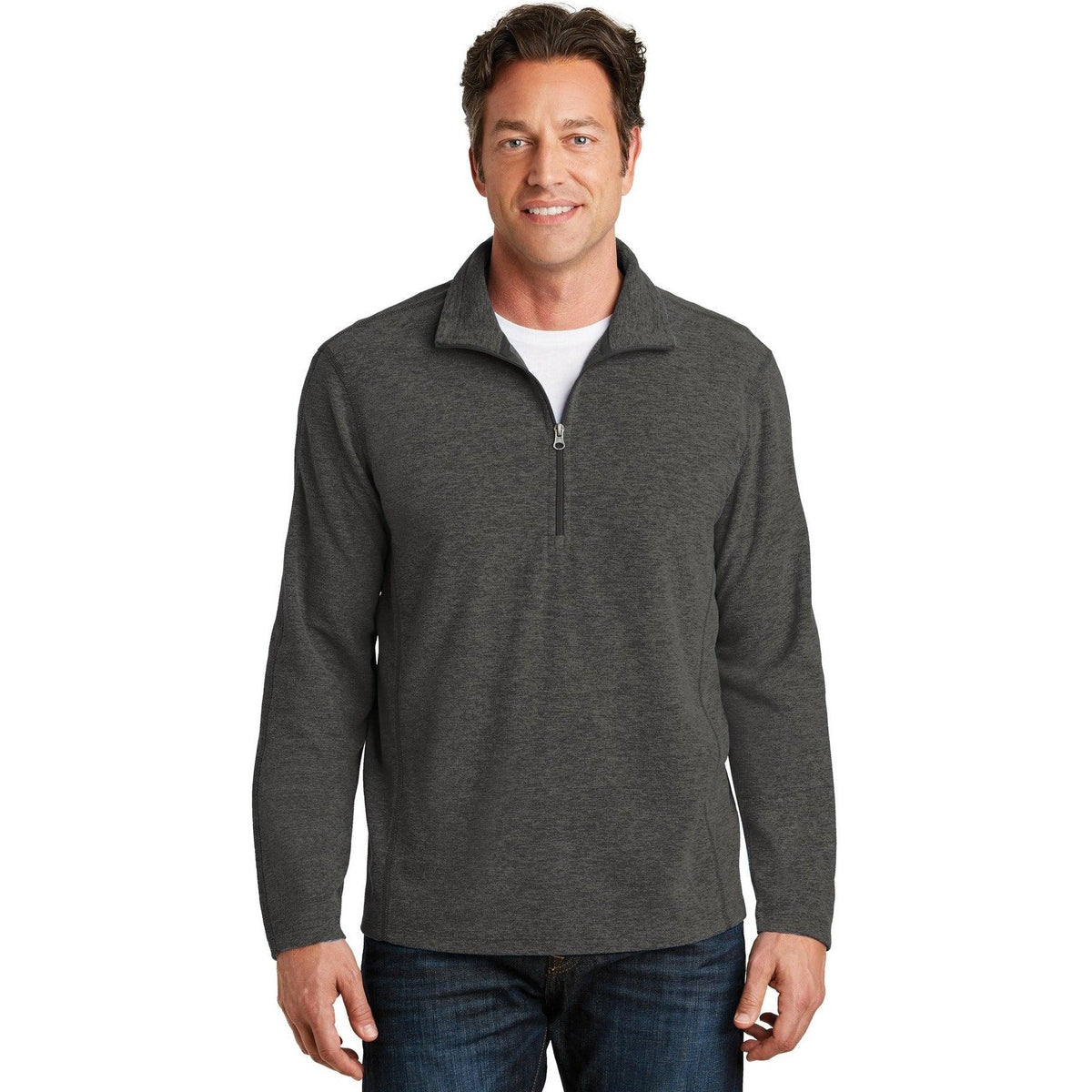 no-logo Port Authority Heather Microfleece 1/2-Zip Pullover-Quarter Zips-Port Authority-Thread Logic