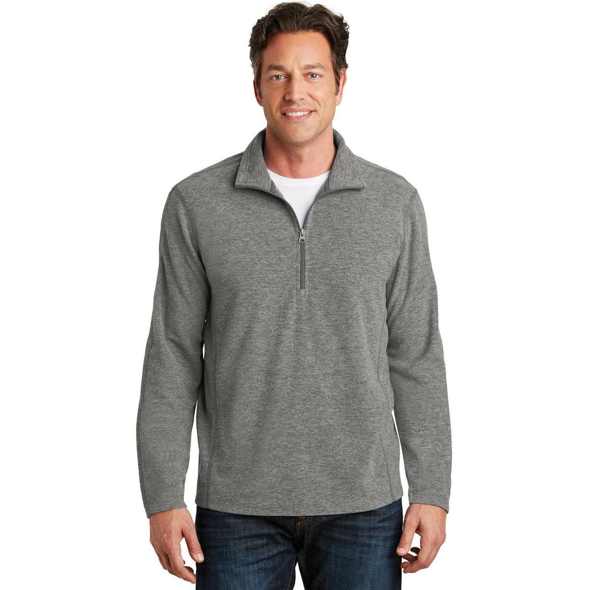 no-logo Port Authority Heather Microfleece 1/2-Zip Pullover-Quarter Zips-Port Authority-Thread Logic