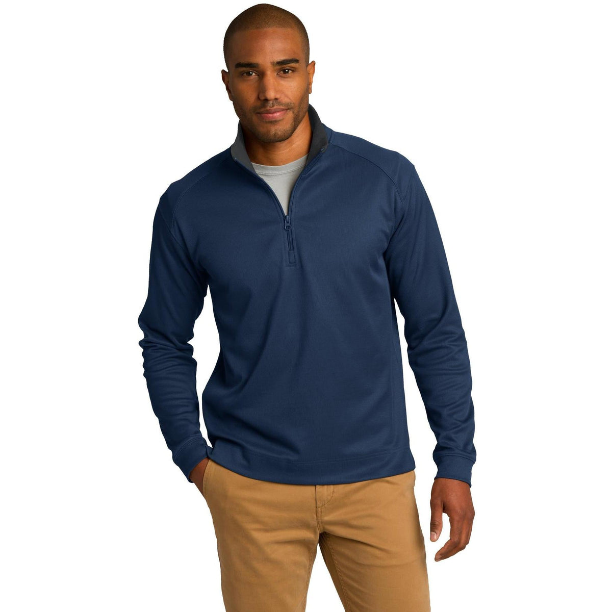 no-logo Port Authority Heavyweight Vertical Texture 1/4 Zip Pullover-Quarter Zips-Port Authority-Thread Logic