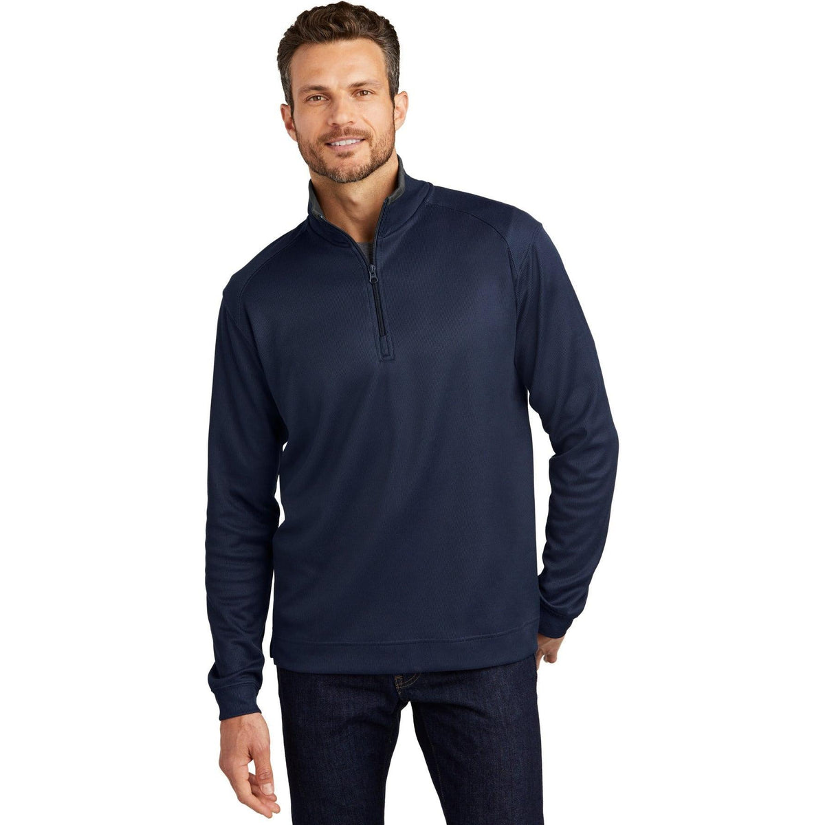 no-logo Port Authority Heavyweight Vertical Texture 1/4 Zip Pullover-Quarter Zips-Port Authority-Thread Logic