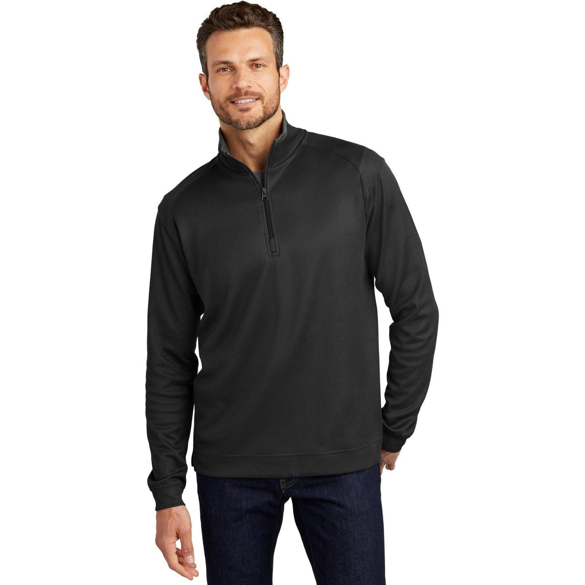 no-logo Port Authority Heavyweight Vertical Texture 1/4 Zip Pullover-Quarter Zips-Port Authority-Thread Logic