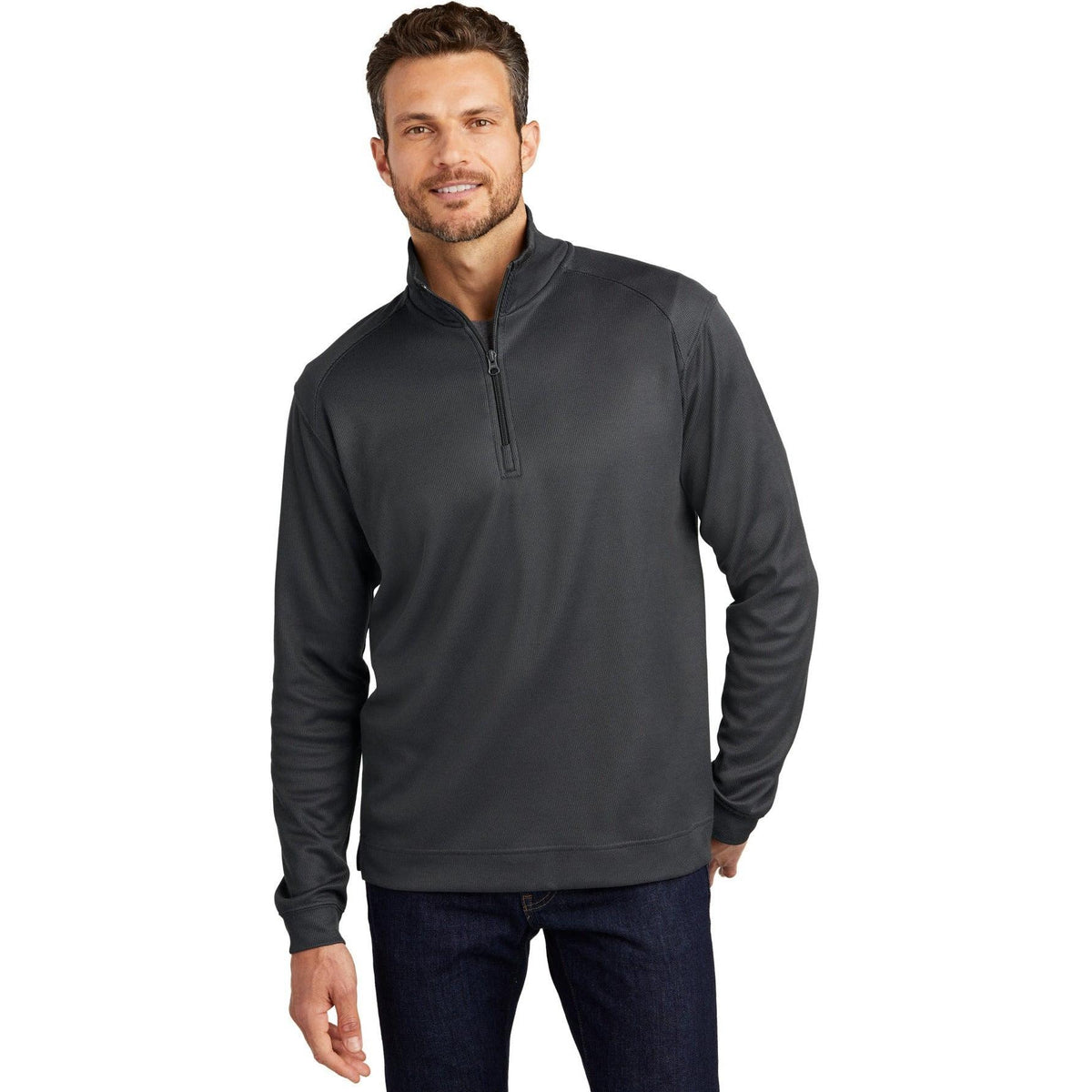 no-logo Port Authority Heavyweight Vertical Texture 1/4 Zip Pullover-Quarter Zips-Port Authority-Thread Logic