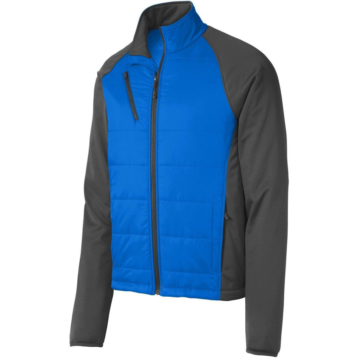 logo-left Port Authority Hybrid Soft Shell Jacket-Regular-Port Authority-Skydiver Blue/Grey Steel-S-Thread Logic
