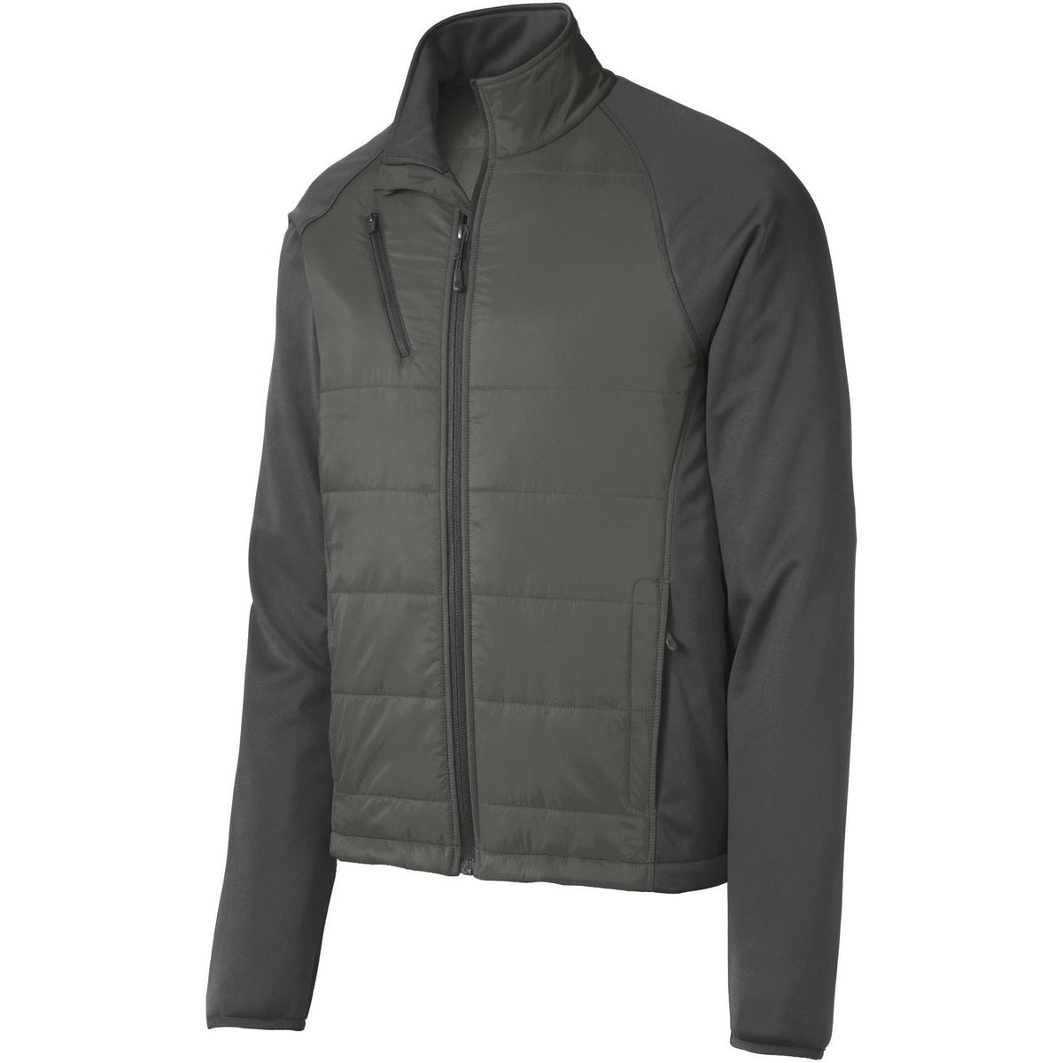 logo-left Port Authority Hybrid Soft Shell Jacket-Regular-Port Authority-Smoke Grey/Grey Steel-S-Thread Logic