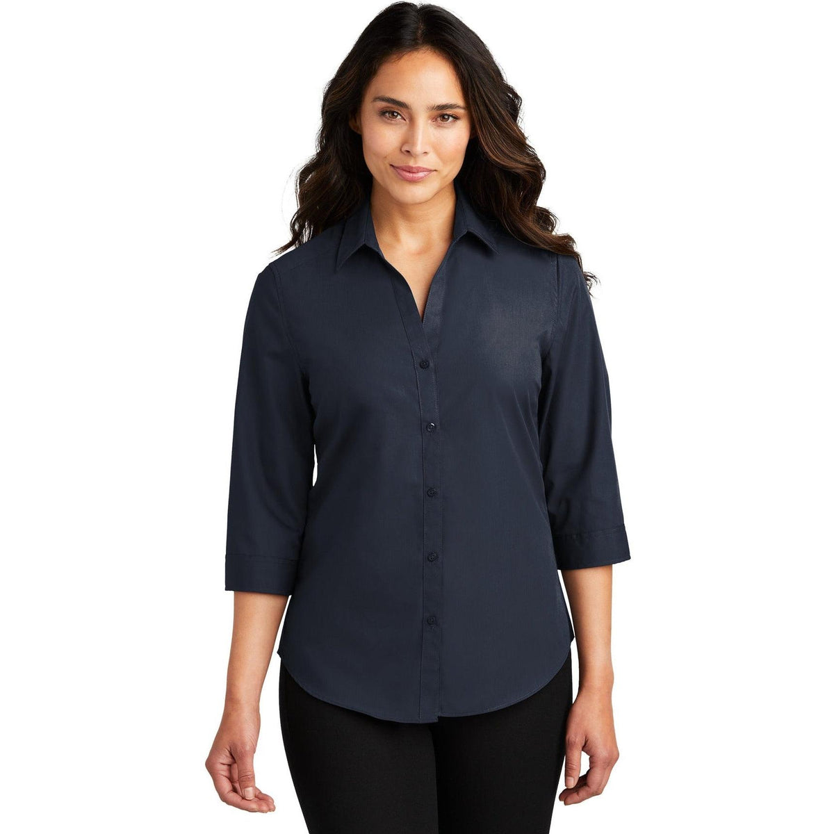 no-logo Port Authority Women's 3/4-Sleeve Carefree Poplin Shirt-Dress Shirts-Port Authority-Thread Logic