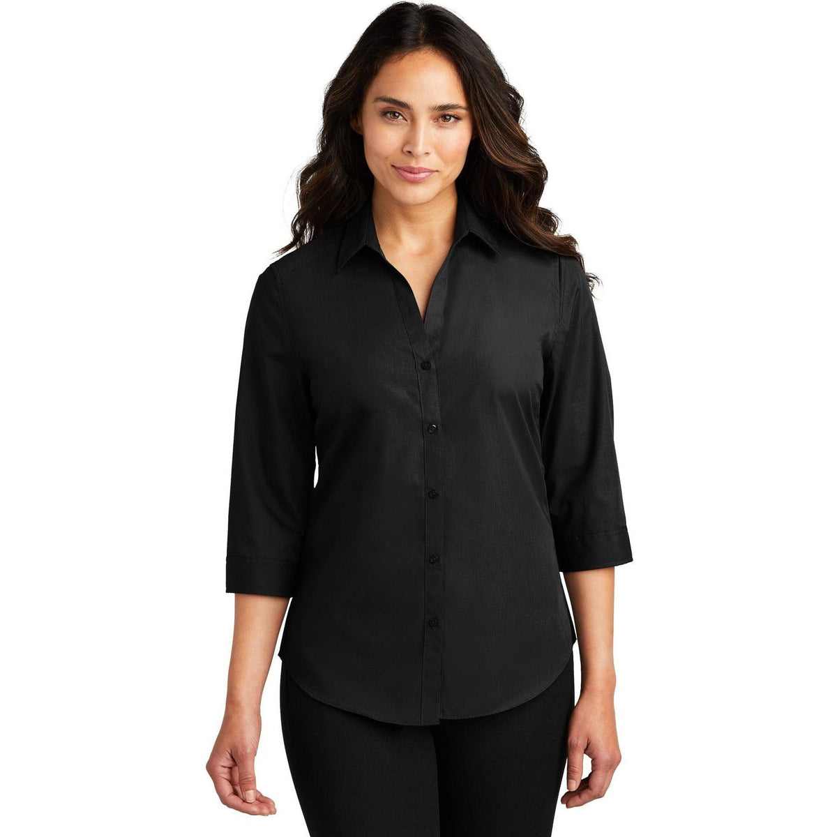 no-logo Port Authority Women's 3/4-Sleeve Carefree Poplin Shirt-Dress Shirts-Port Authority-Thread Logic
