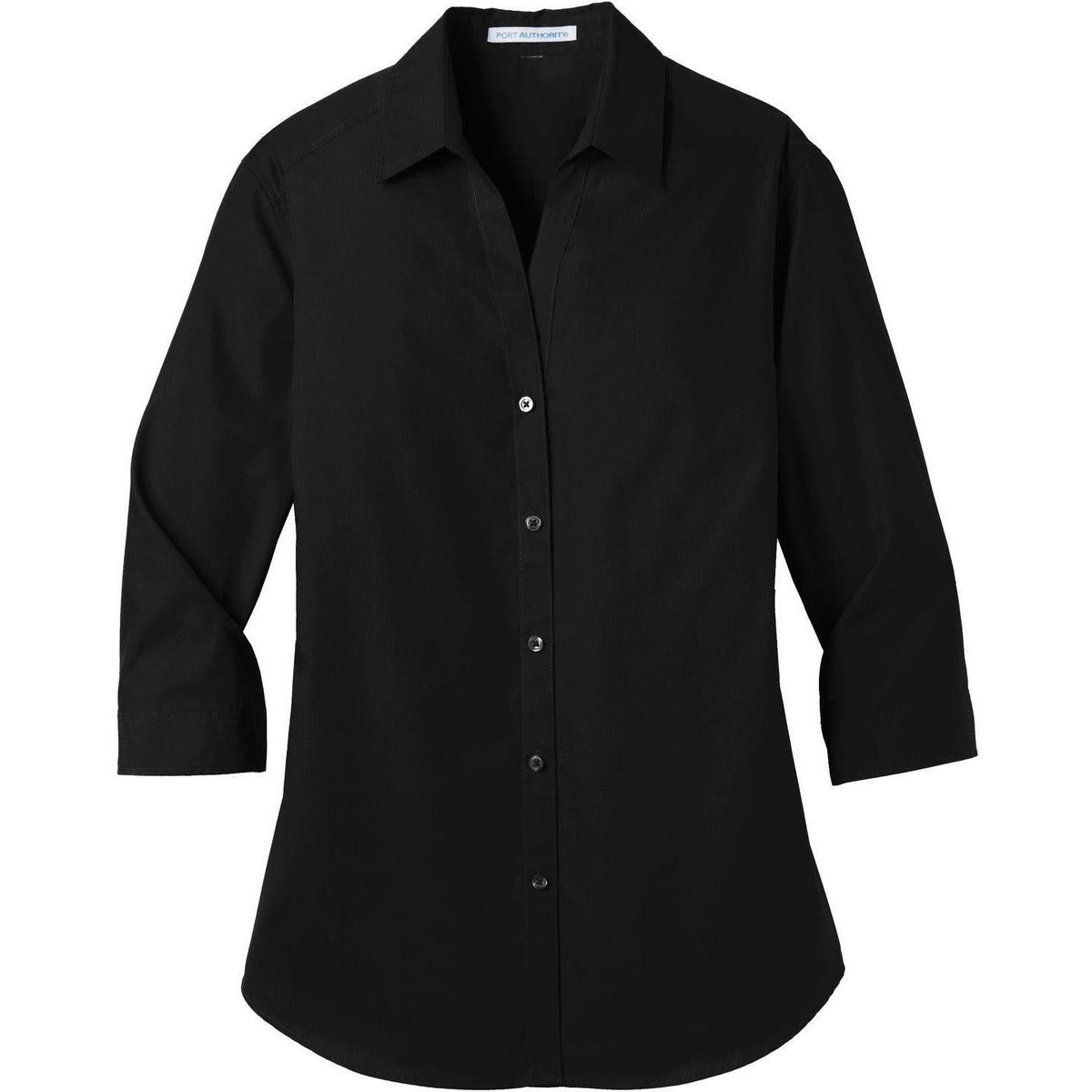 no-logo Port Authority Women's 3/4-Sleeve Carefree Poplin Shirt-Dress Shirts-Port Authority-Deep Black-XS-Thread Logic